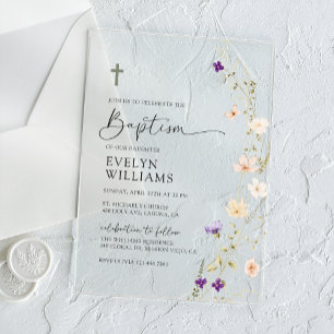 Invitations En Acrylique Fille Fleur de Printemps Baptême Floral