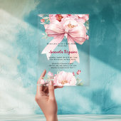 Invitations En Acrylique Fille fleurs à ruban rose clair Baby Shower