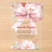 Invitations En Acrylique Fille fleurs à ruban rose clair Baby Shower (Recto)