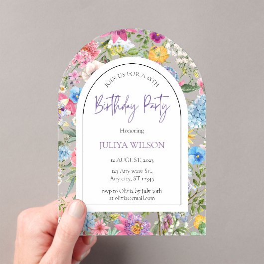 Invitations En Acrylique Fille florale fête d'anniversaire (In situ (ordinateur de poche))