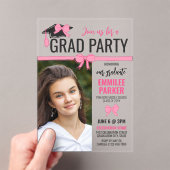Invitations En Acrylique Fille mignonne Rose Bows Photo Graduation Celebrat (In situ (ordinateur de poche))