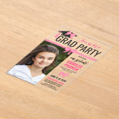 Invitations En Acrylique Fille mignonne Rose Bows Photo Graduation Celebrat (Poser)