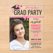Invitations En Acrylique Fille mignonne Rose Bows Photo Graduation Celebrat (Recto)
