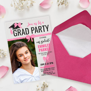 Invitations En Acrylique Fille mignonne Rose Bows Photo Graduation Celebrat