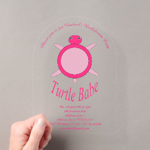 Invitations En Acrylique Fille Mignonne Tortue Rose Soirée d'Enterrement de