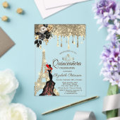 Invitations En Acrylique Fille Noir Rose Tour Eiffel Rouges en or (Insitu (Mariage))