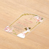 Invitations En Acrylique Fille priant l'or première sainte communion cheveu (Poser)