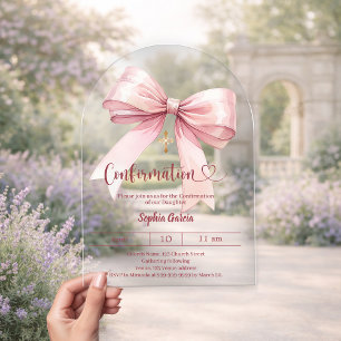 Invitations En Acrylique Fille rose arc clair de luxe Confirmation