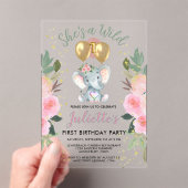 Invitations En Acrylique Fille rose sauvage Eléphant premier anniversaire (In situ (ordinateur de poche))