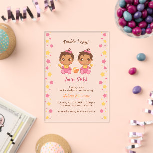 Invitations En Acrylique Filles Jumelles Baby Shower Transparent 2