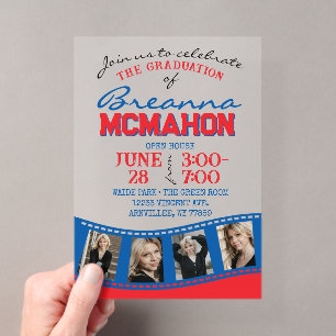 Invitations En Acrylique Filmstrip en dégradé bleu et rouge givré