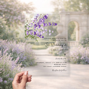 Invitations En Acrylique Fils de lavande violet clair mariage