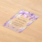 Invitations En Acrylique Fils mauve de bactéries papillon anniversaire (Poser)