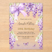 Invitations En Acrylique Fils mauve de bactéries papillon anniversaire (Recto)