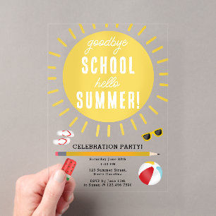 Invitations En Acrylique Fin de l'école Au revoir Bonjour l'été Fête pour e