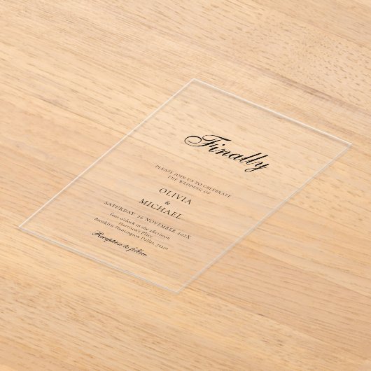 Invitations En Acrylique Finally Script Minimalist Wedding (Poser)