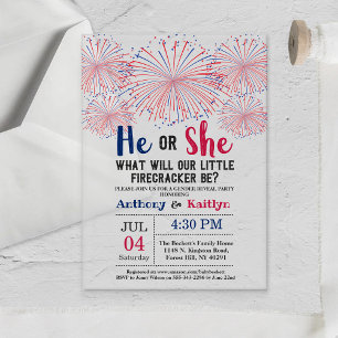 Invitations En Acrylique Firecracker 4 juillet Parti de révélation de genre