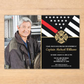 Invitations En Acrylique Fireman Photo Red Line Flag Firefighter Retirement (Recto)