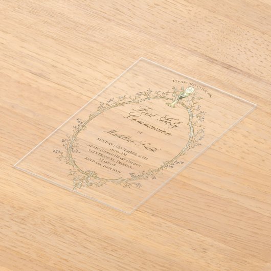 Invitations En Acrylique first communion beige frame (Poser)