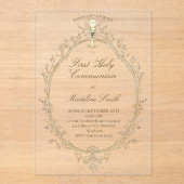 Invitations En Acrylique first communion beige frame (Recto)