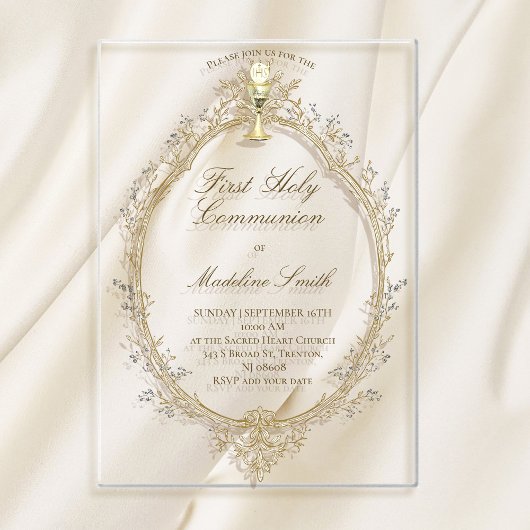Invitations En Acrylique first communion beige frame