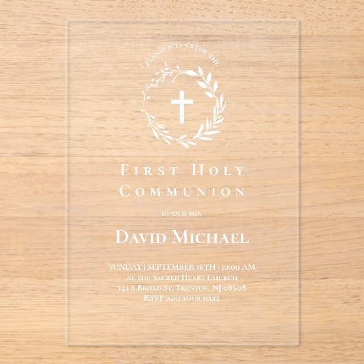 Invitations En Acrylique First Holy Communion (Recto)