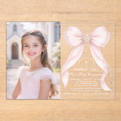 Invitations En Acrylique First Holy Communion Blush Pink Bow Christian (Recto)