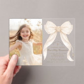 Invitations En Acrylique First Holy Communion Ivory Bow Pearls Photo (In situ (ordinateur de poche))