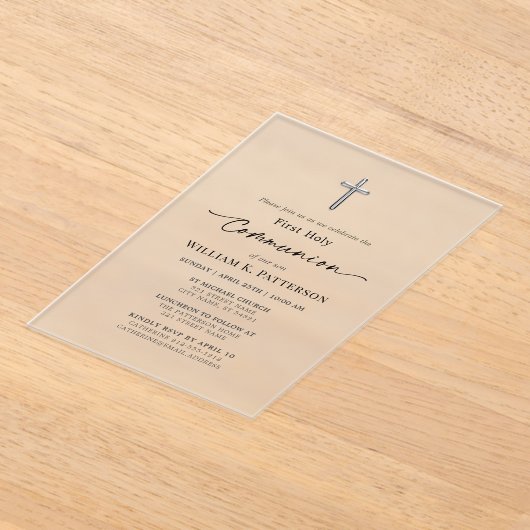 Invitations En Acrylique First Holy Communion Modern Elegant Frosted (Poser)