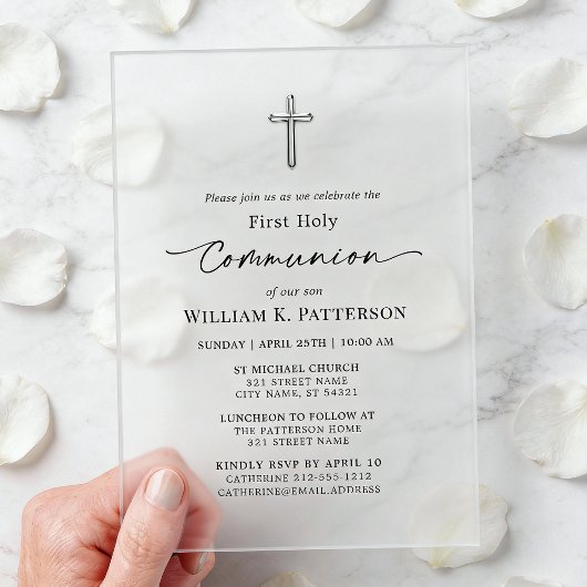 Invitations En Acrylique First Holy Communion Modern Elegant Frosted