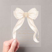 Invitations En Acrylique First Holy Communion Neutral Bow Pearls Gold (In situ (ordinateur de poche))