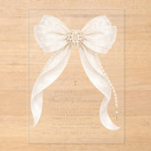 Invitations En Acrylique First Holy Communion Neutral Bow Pearls Gold (Recto)