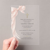 Invitations En Acrylique First Holy Communion Pink Coquette Bow Girl (In situ (ordinateur de poche))