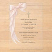 Invitations En Acrylique First Holy Communion Pink Coquette Bow Girl (Recto)