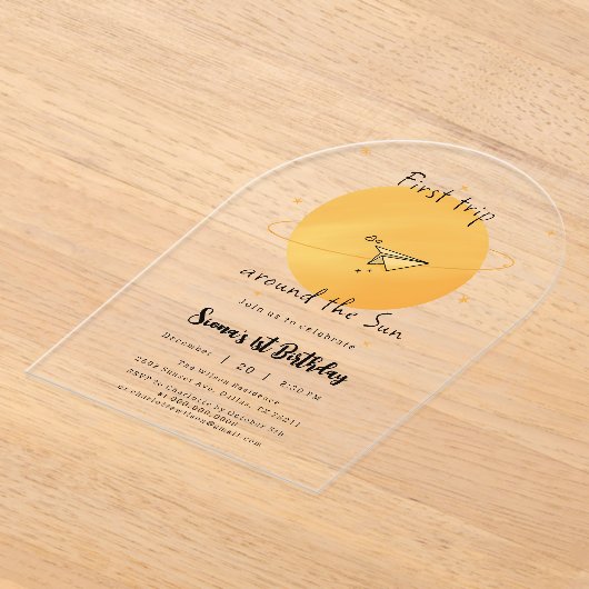 Invitations En Acrylique First Trip Around The Sun Paper Airplane Birthday (Poser)