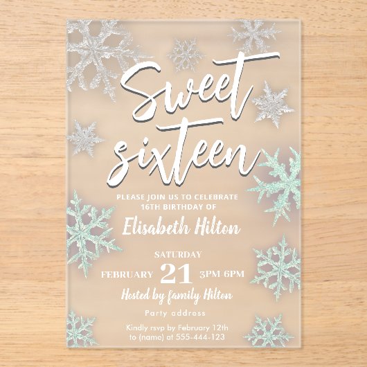 Invitations En Acrylique Flacons de neige frais d'hiver moderne 16 (Recto)