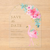 Invitations En Acrylique Flamant rose tropical rose mariage Enregistrer la  (Recto)
