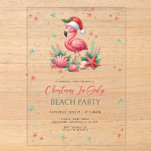 Invitations En Acrylique Flamingo Noël en Juillet