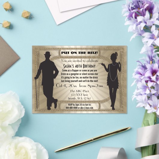 Invitations En Acrylique Flamme art déco des années 20 rugissante fille et (Insitu (Mariage))