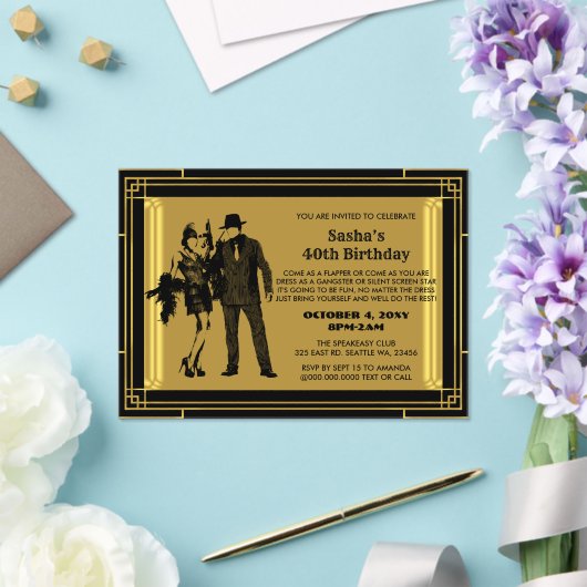 Invitations En Acrylique Flamme art déco des années 20 rugissante fille et  (Insitu (Mariage))