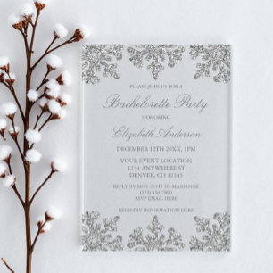 Invitations En Acrylique Flamme de neige en argent Hiver Bachelorette