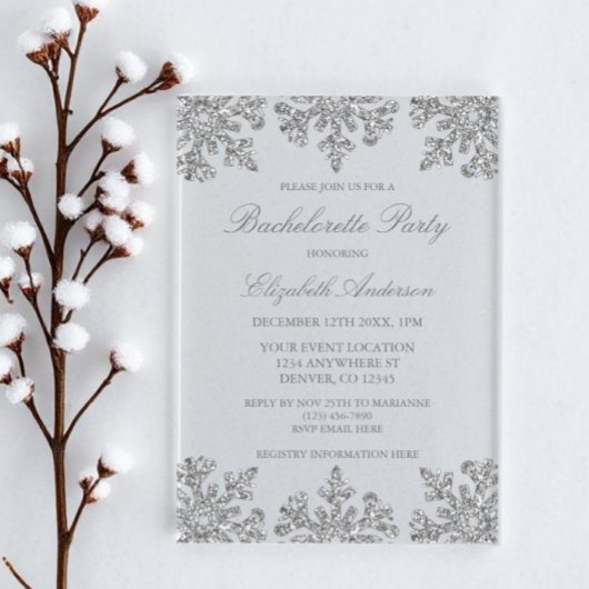 Invitations En Acrylique Flamme de neige en argent Hiver Bachelorette
