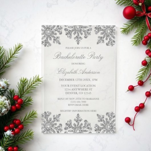 Invitations En Acrylique Flamme de neige en argent Hiver Bachelorette