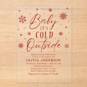 Invitations En Acrylique Flammes de neige rouges Bébé Il fait froid dehors (Recto)