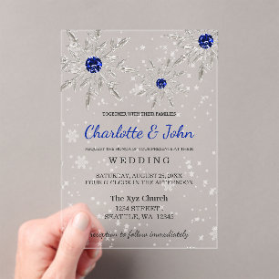 Invitations En Acrylique Flammes de neige Silver Royal Blue Mariage d'hiver