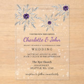 Invitations En Acrylique Flammes de neige violette argentée Mariage d'hiver (Recto)
