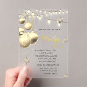 Invitations En Acrylique Flèches de neige en or, Boules, Lumières Bleu Noël (In situ (ordinateur de poche))