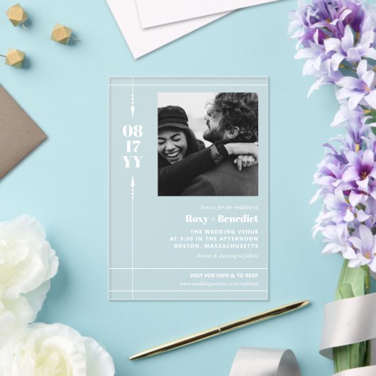 Invitations En Acrylique Flèches élégantes Gras Date Photo Mariage informel (Insitu (Mariage))