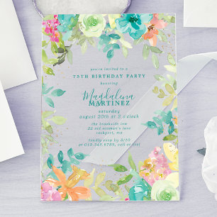 Invitations En Acrylique Fleur aquarelle d'été pour 75e anniversaire transp