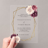 Invitations En Acrylique Fleur beige bordeaux mariage clair géométrique (In situ (ordinateur de poche))